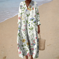 Laura - Vestido Longo Floral com Decote V e Manga Longa