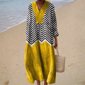 Ester - Vestido Longo com Estampa Chevron e Manga Longa