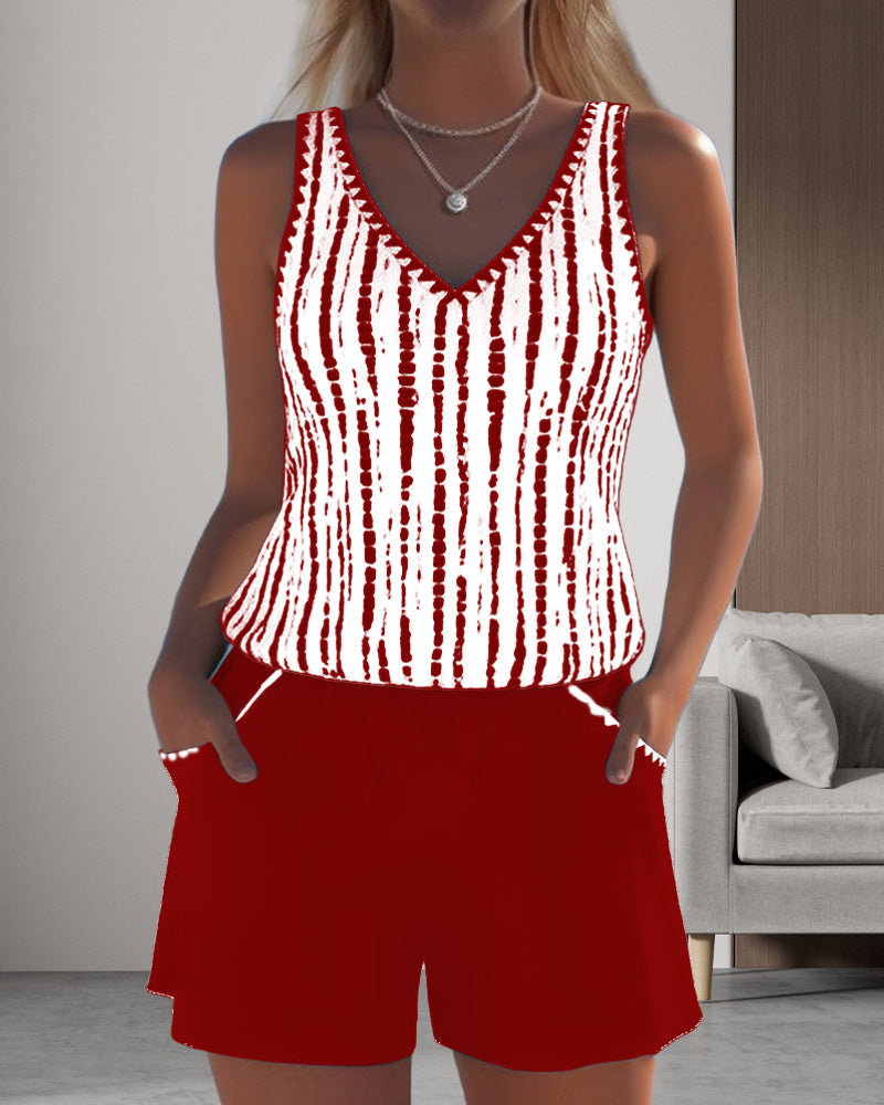 Mia - Tankini Decote V com Shorts de Bolsos