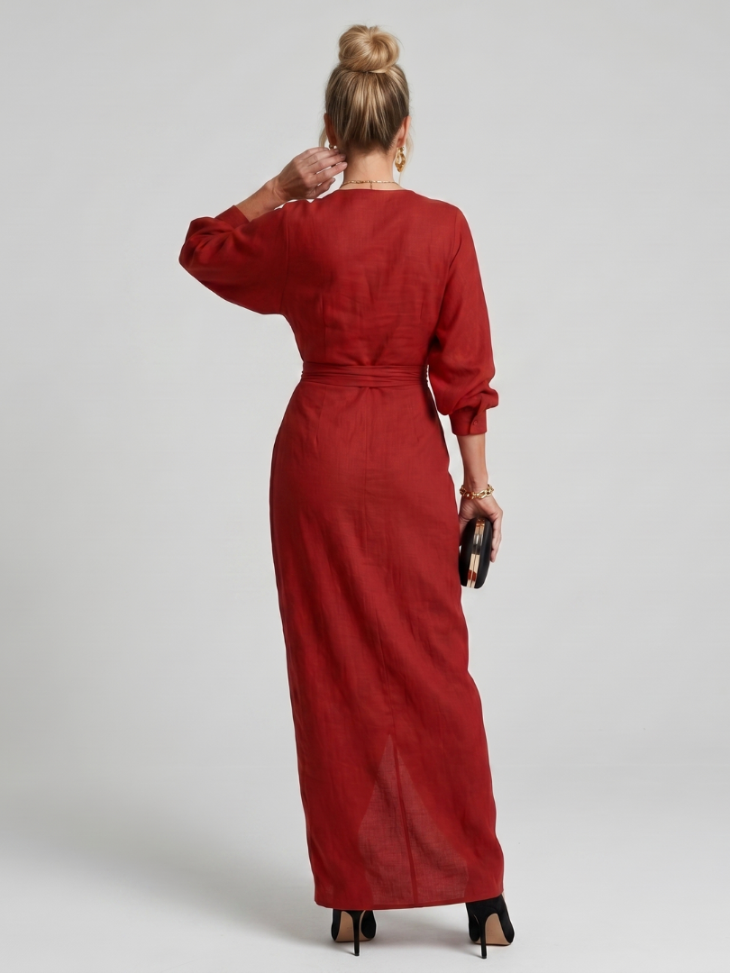 Fable - Vestido Midi Envelope de Manga Longa