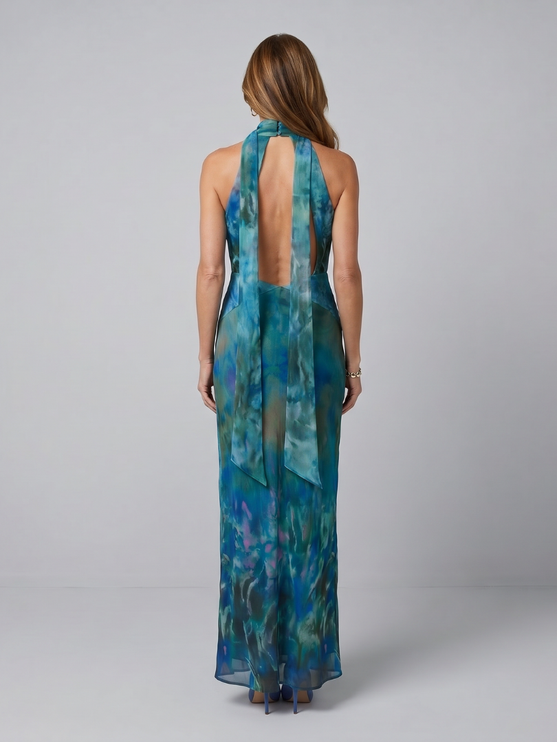 Juniper - Vestido Longo Frente Única Sem Mangas com Decote Gota