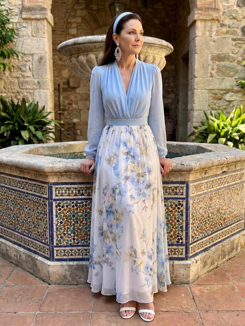 Augusta - Vestido Longo Floral com Decote V