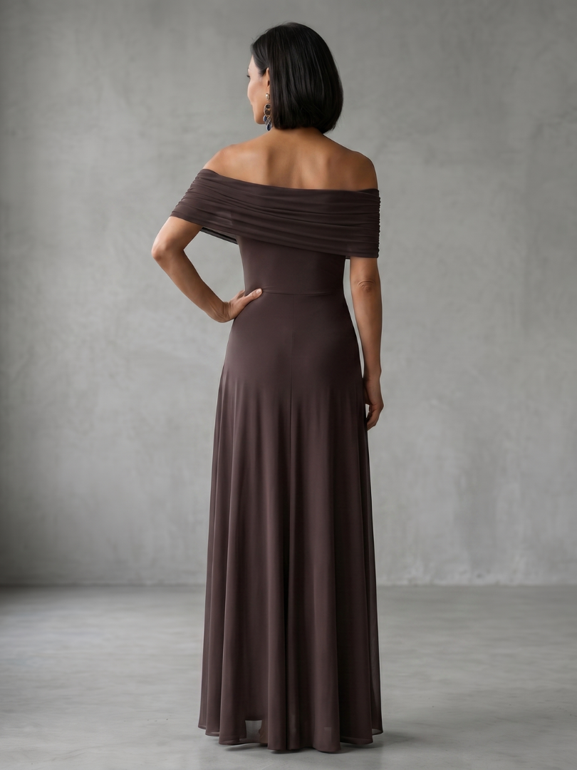 June - Vestido Midi Ombro a Ombro Drapeado