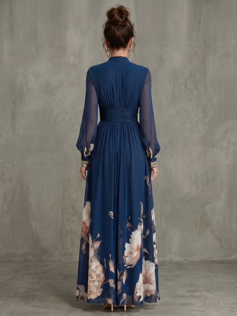 Ziva - Vestido Longo Plissado com Mangas Transparentes