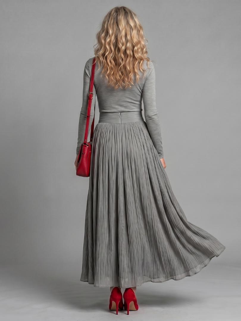 Lana - Vestido Midi de Manga Longa com Gola Alta e Cintura Marcada