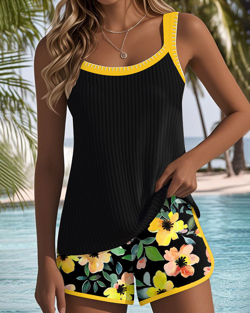 Matilda - Tankini Canelado com Shorts Floral