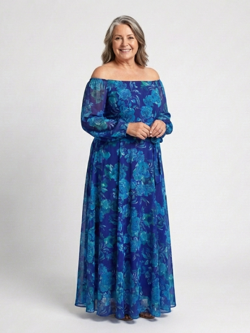 Eduarda - Vestido Longo Floral Ombro a Ombro