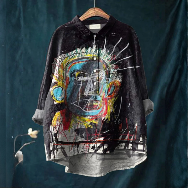 Clarice - Blusa com Arte de Rosto Expressionista