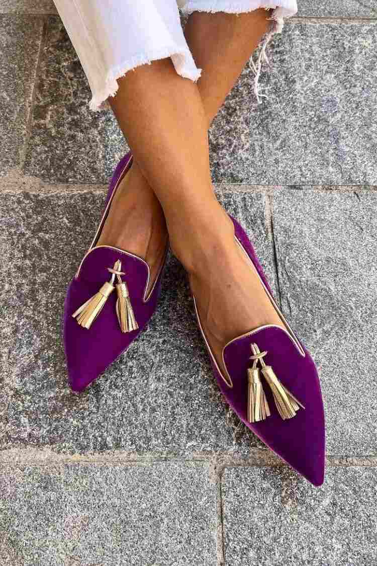 Portia - Sapatilha de Bico Fino com Tassel Metalizado