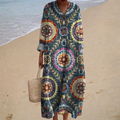 Cláudia - Vestido Longo com Estampa de Mandalas e Decote V