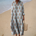 Celina - Vestido Longo Floral com Decote V e Manga Longa