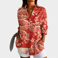 Milena - Blusa com Estampa Oriental de Leques e Flores