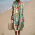 Elaine - Vestido Midi com Floral Romântico e Manga Curta