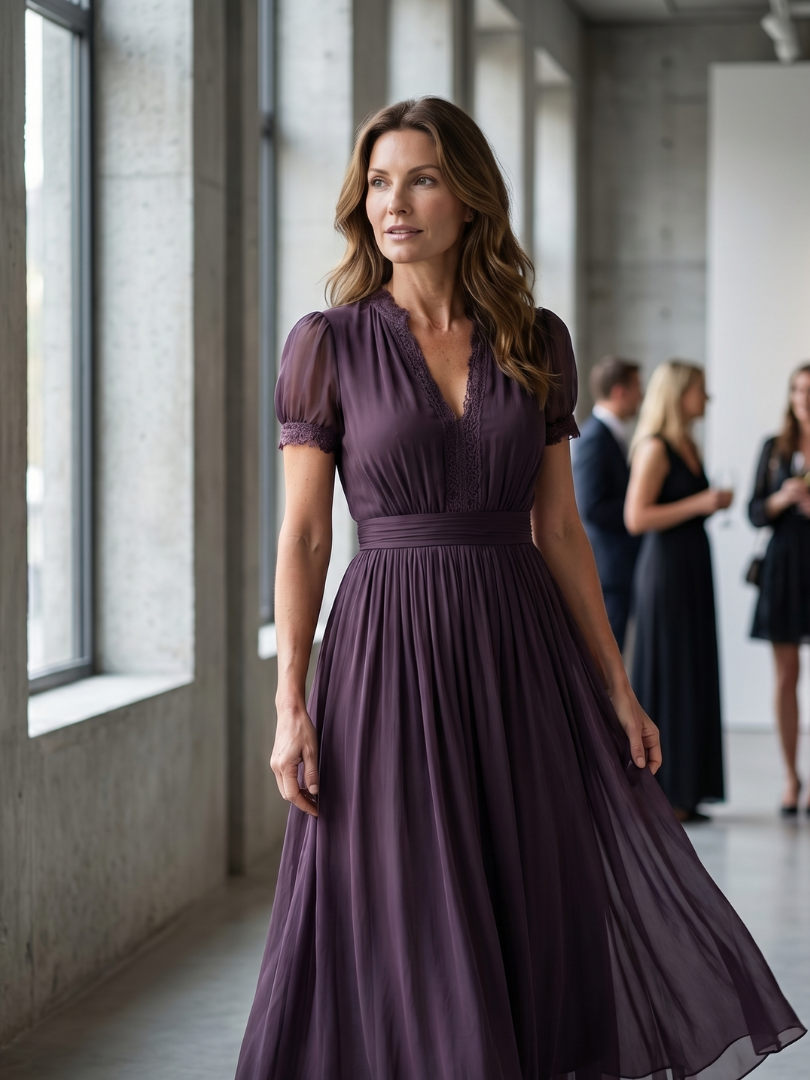 Elia - Vestido Longo com Cintura Franzida e Decote Gota