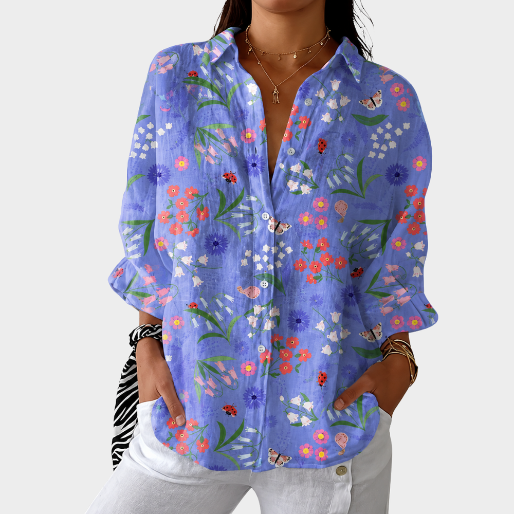 Melissa - Blusa com Estampa de Flores Miúdas e Borboletas