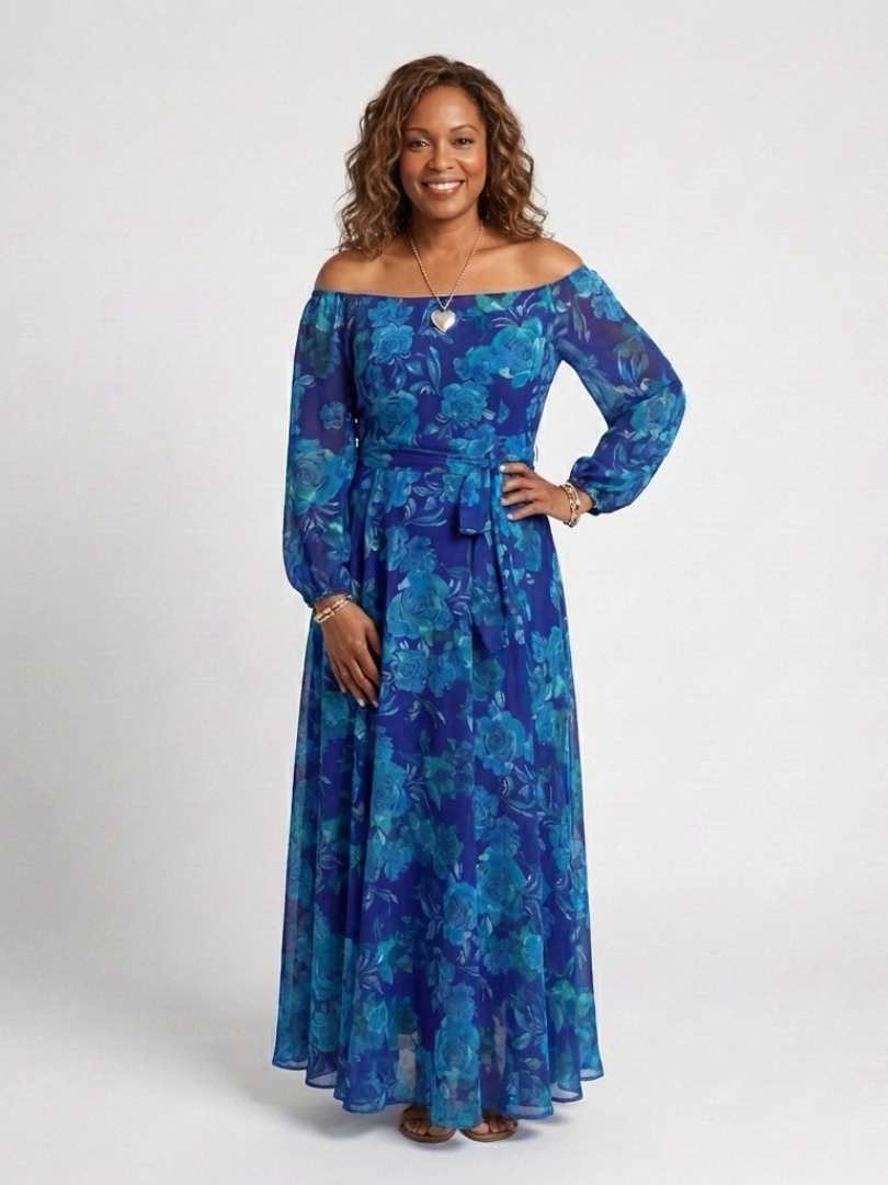 Eduarda - Vestido Longo Floral Ombro a Ombro