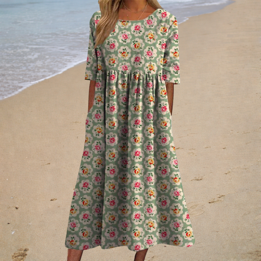 Amanda - Vestido Midi com Estampa de Botões de Flor