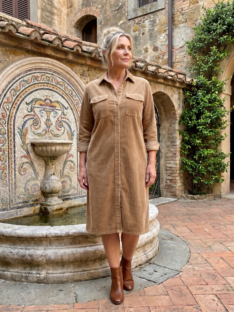 Pema - Vestido Midi de Manga Longa com Bolsos