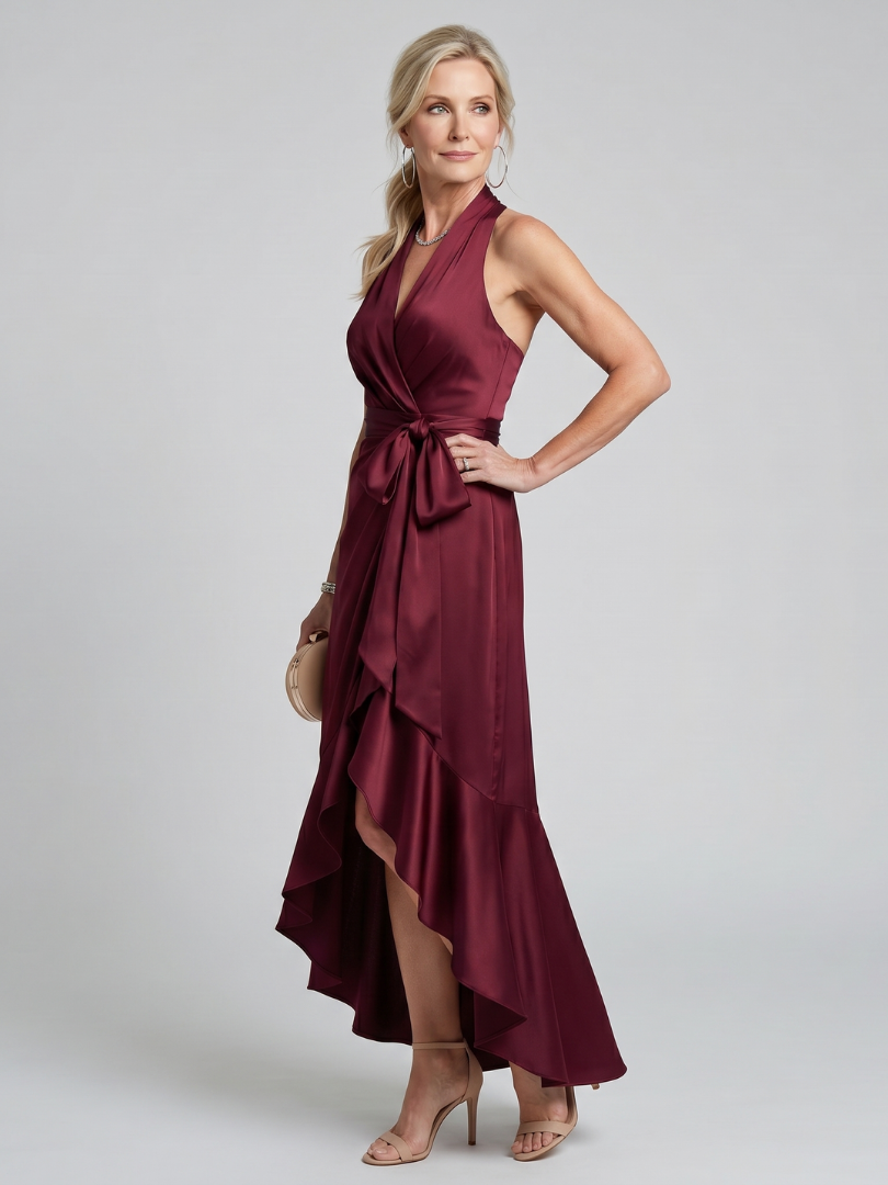 Honora - Vestido Midi Frente Única Envelope com Barra Assimétrica