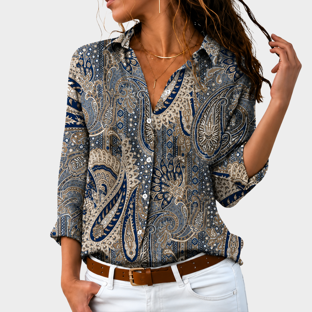 Márcia - Blusa com Estampa Paisley e Manga Três Quartos