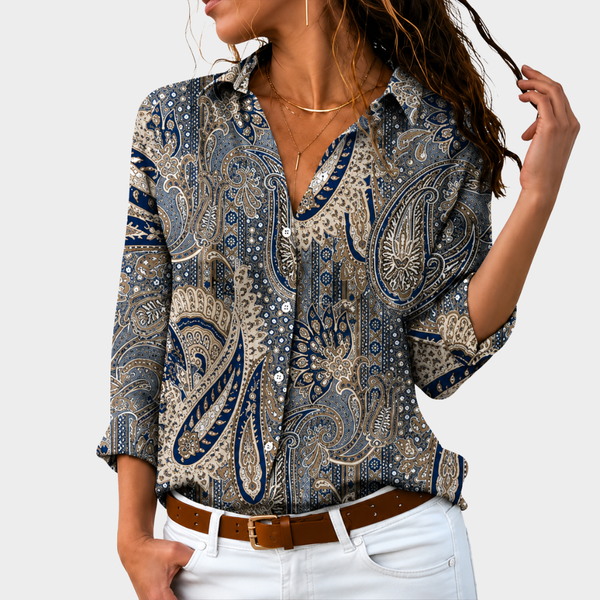 Márcia - Blusa com Estampa Paisley e Manga Três Quartos