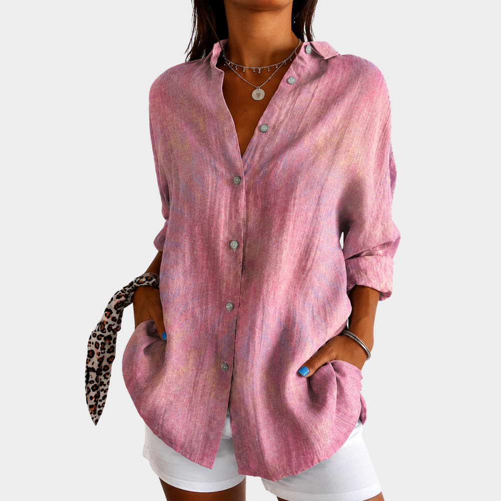 Luna - Blusa Mesclada com Gola e Botões Frontais