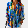 Manuela - Blusa com Estampa Geométrica Abstrata e Botões
