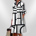 Genesis - Vestido Midi Chemise Estampa Geométrica com Bolsos