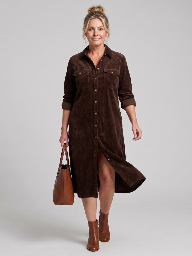 Pema - Vestido Midi de Manga Longa com Bolsos