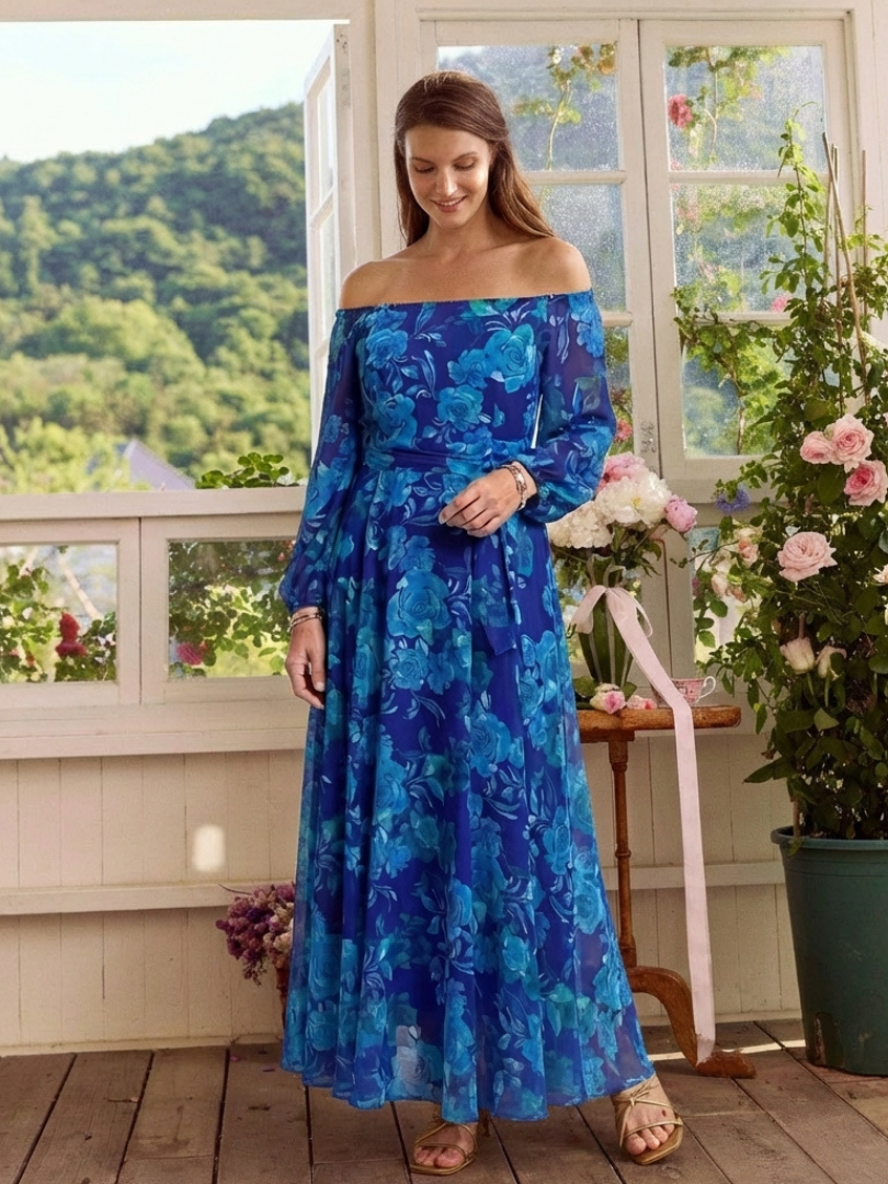 Eduarda - Vestido Longo Floral Ombro a Ombro