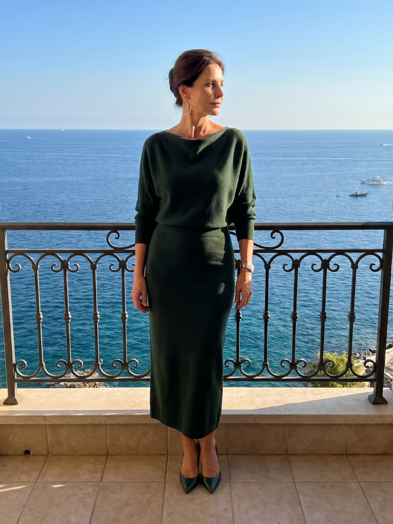 Romy - Vestido Midi com Decote Drapeado e Saia Ajustada