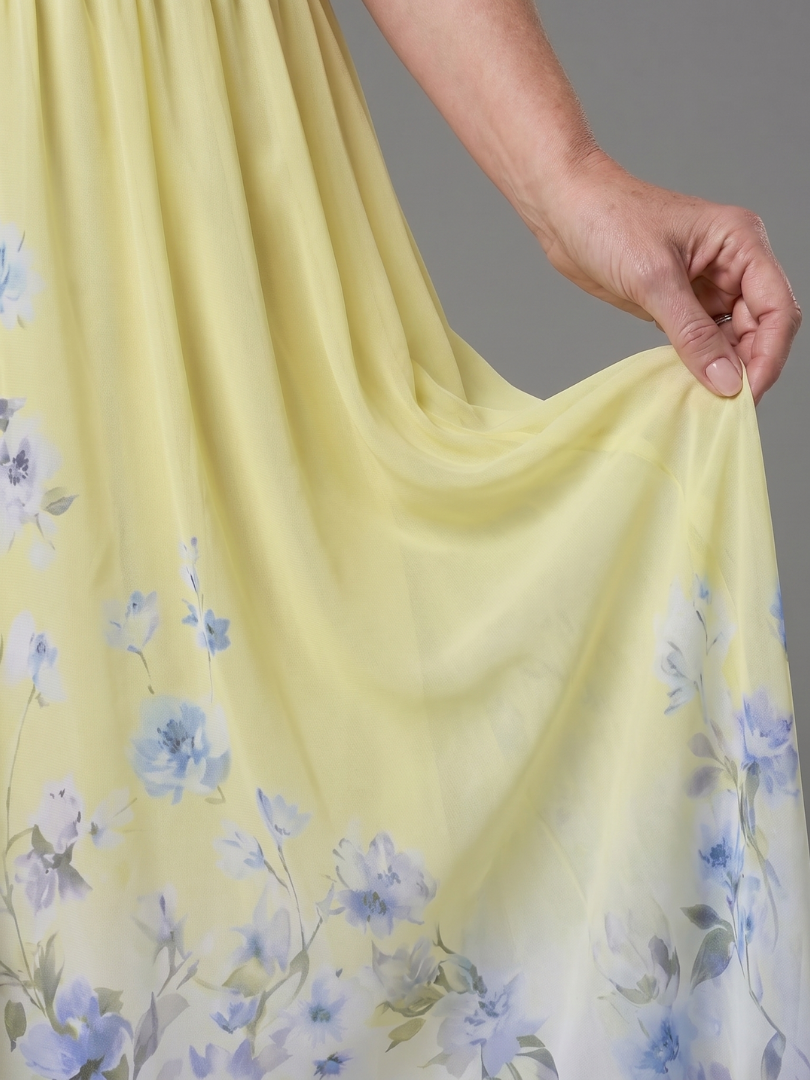 Clarissa - Vestido Midi Sem Mangas com Decote V e Barra Floral