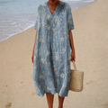 Lara - Vestido Midi Floral Tom sobre Tom com Decote V