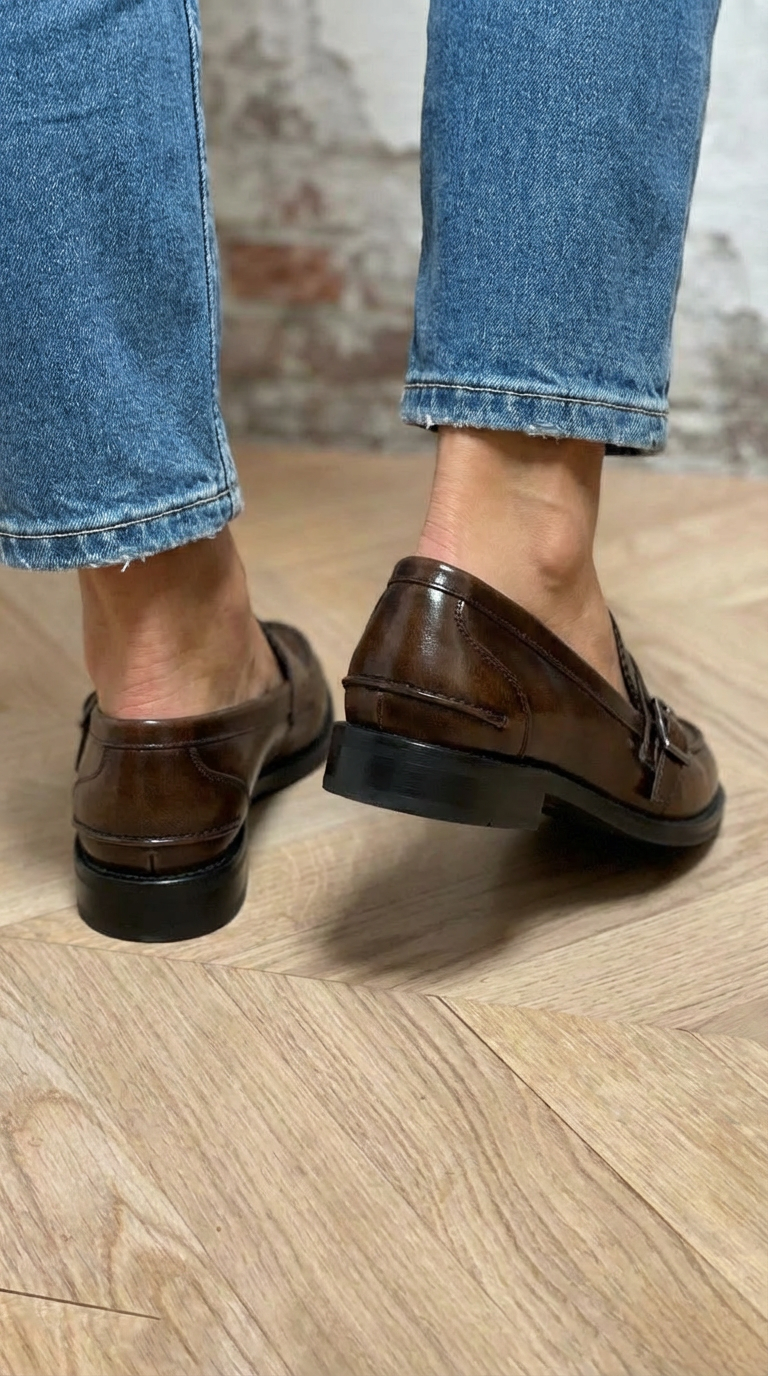 Maevie - Mocassim de Brilho com Tira de Duas Fivelas