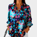 Micaela - Blusa com Estampa de Folhas e Punho Franzido