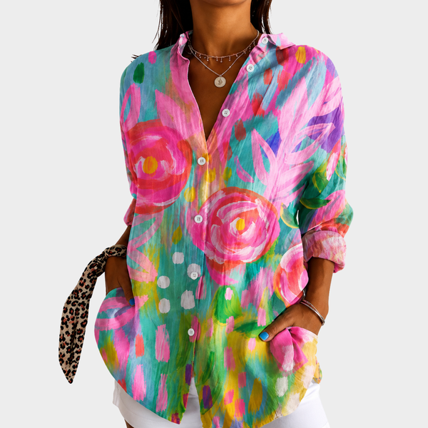 Paula - Blusa com Estampa Floral em Pinceladas Largas