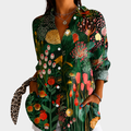 Natália - Blusa com Estampa Botânica de Jardim e Botões
