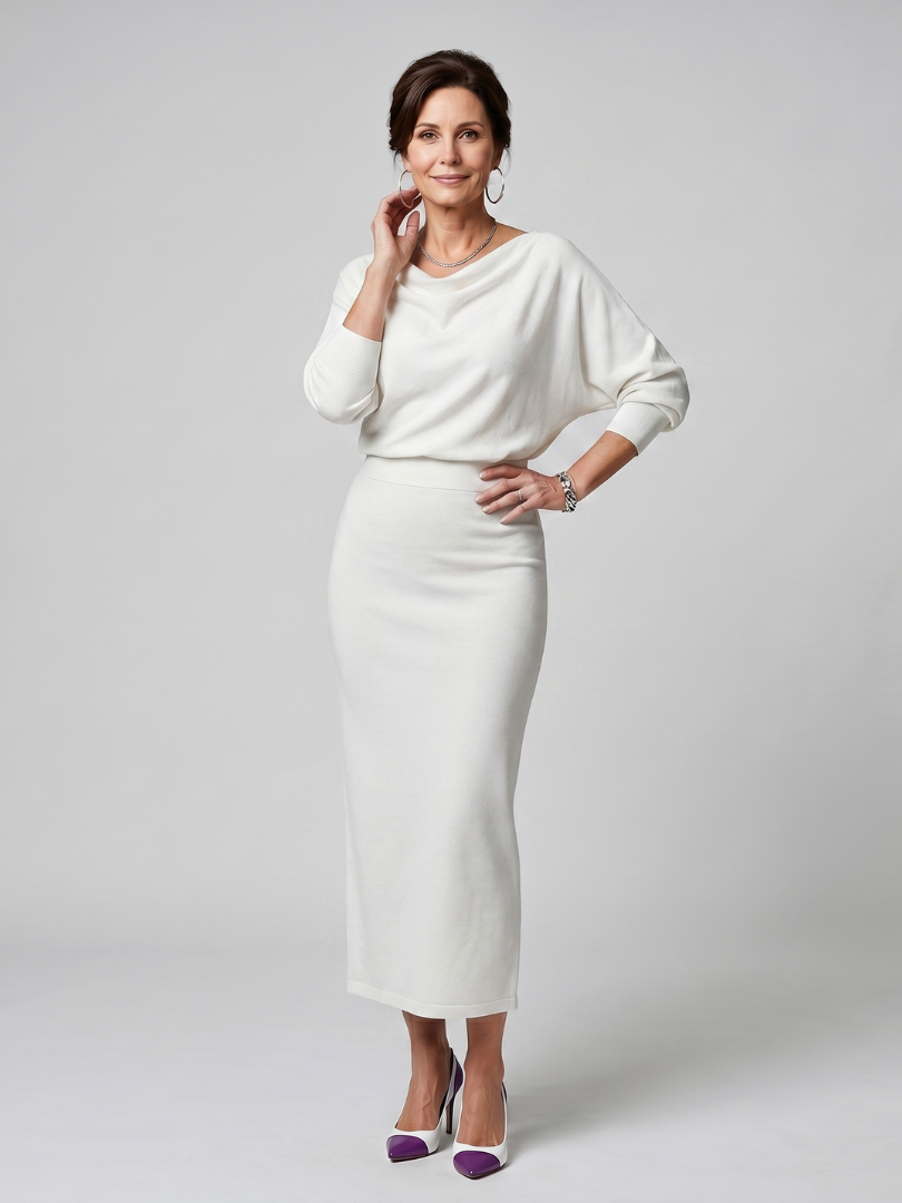 Romy - Vestido Midi com Decote Drapeado e Saia Ajustada