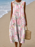 Aria - Vestido Midi de Praia Estampado Sem Mangas