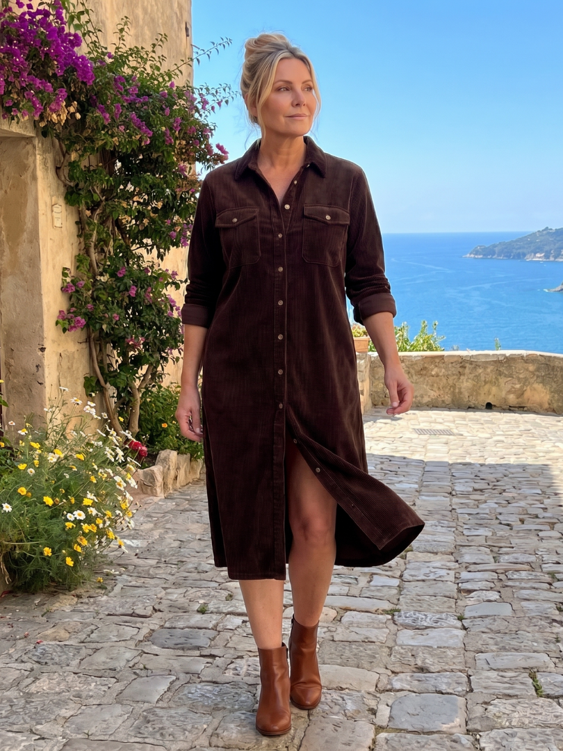 Pema - Vestido Midi de Manga Longa com Bolsos