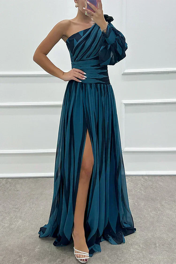 Eloá - Vestido Longo Listrado de Um Ombro Só