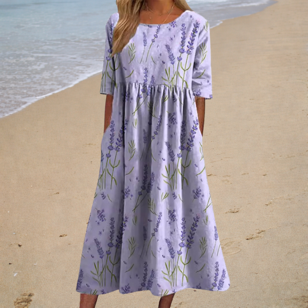Amanda - Vestido Midi com Estampa de Botões de Flor