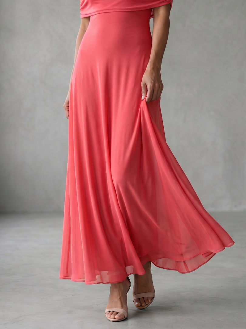 June - Vestido Midi Ombro a Ombro Drapeado