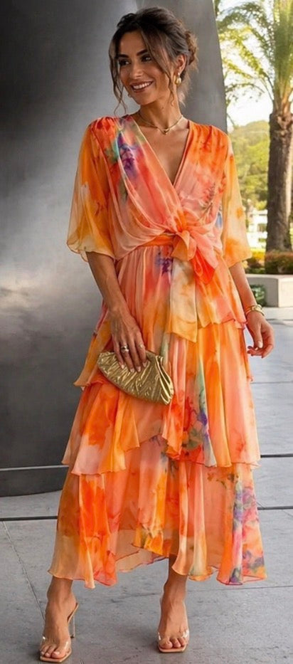 Flávia - Vestido Floral em Camadas