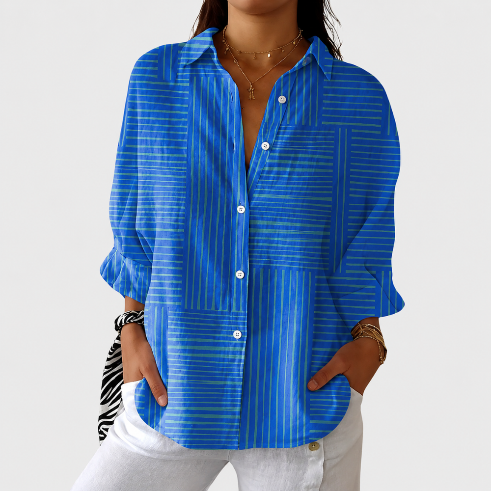 Priscila - Blusa com Listras em Blocos e Bolso no Peito