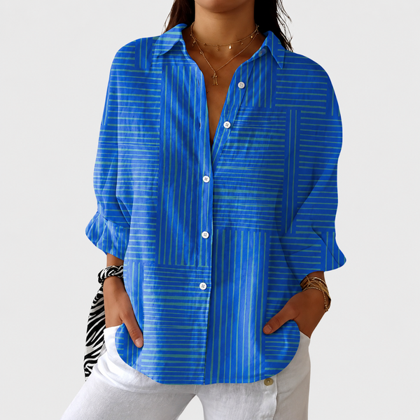 Priscila - Blusa com Listras em Blocos e Bolso no Peito