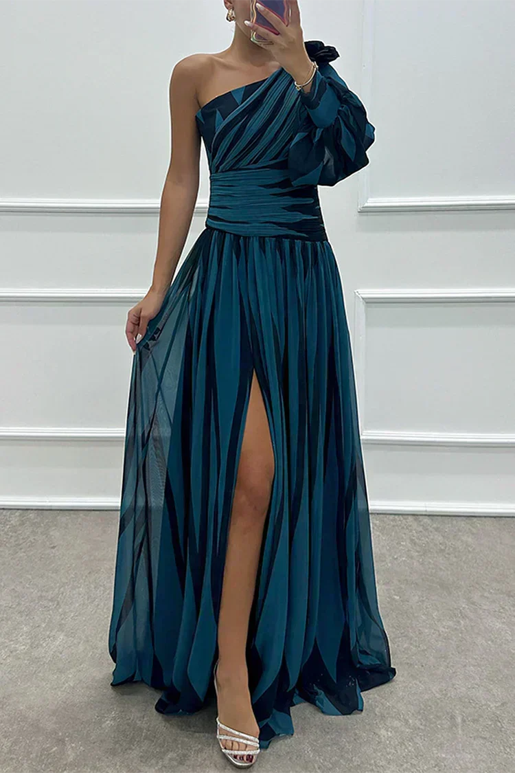 Eloá - Vestido Longo Listrado de Um Ombro Só