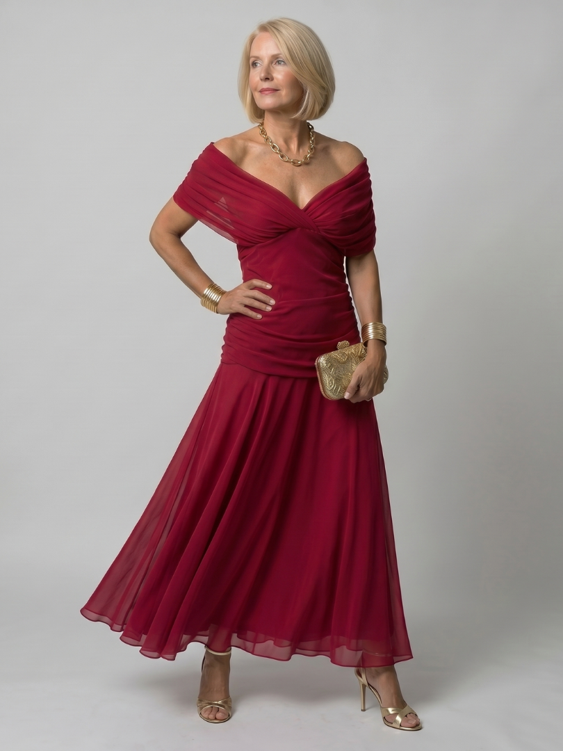 Priscila - Vestido Midi Fluido Ombro a Ombro