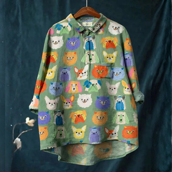 Heloísa - Blusa com Estampa de Carinhas de Cachorro