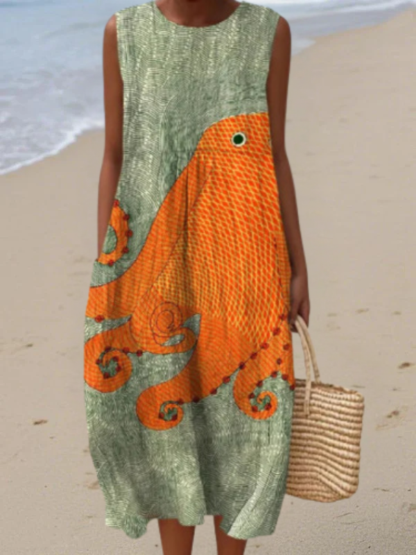 Tess - Vestido Midi Estampa Oceano